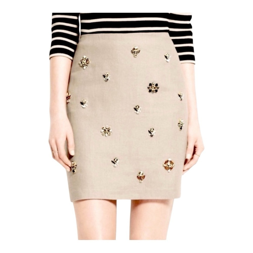 Ann Taylor Embellished Linen Skirt Tan